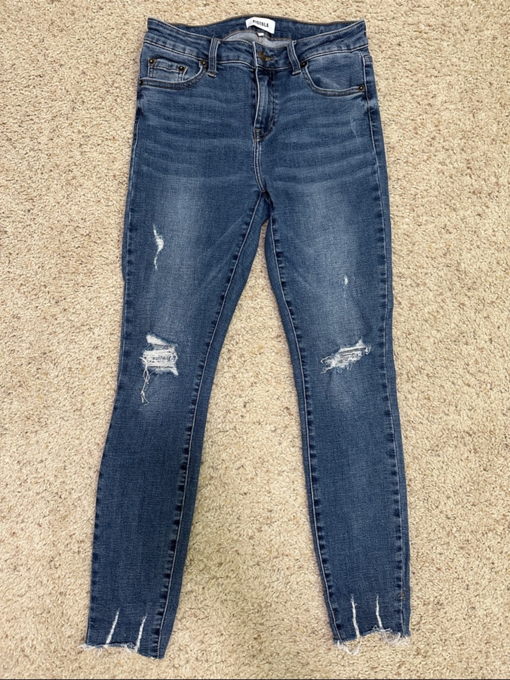 pistola Medium Wash Distressed High-Rise Skinny Jeans